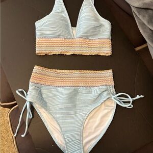 Women’s Two Piece High Waisted Swimsuit - Lt Blue -Sz Small